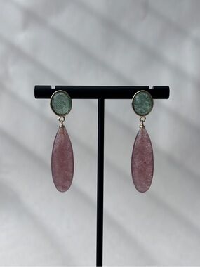 Two Tone Tear Drop Natural Stone Earrings studs